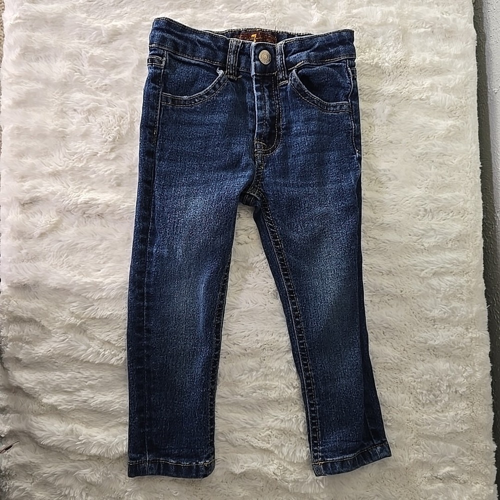 7 For All Mankind Sz 2T‎ Girls Denim Jeans Adjustable Waist Medium Wash Stretchy